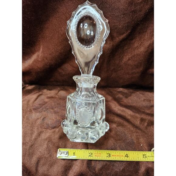 Vintage L.E. Smith Medallion 1940s Perfume Bottle Victorian Style Clear Glass - Picture 3 of 4